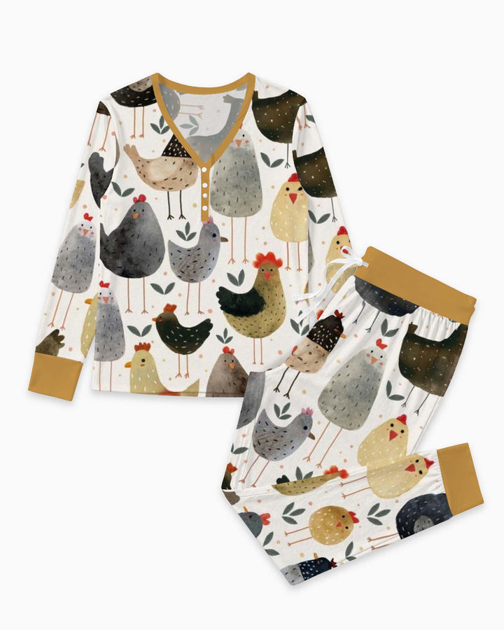 Country Chicken Pattern Bamboo Women Pajama Set