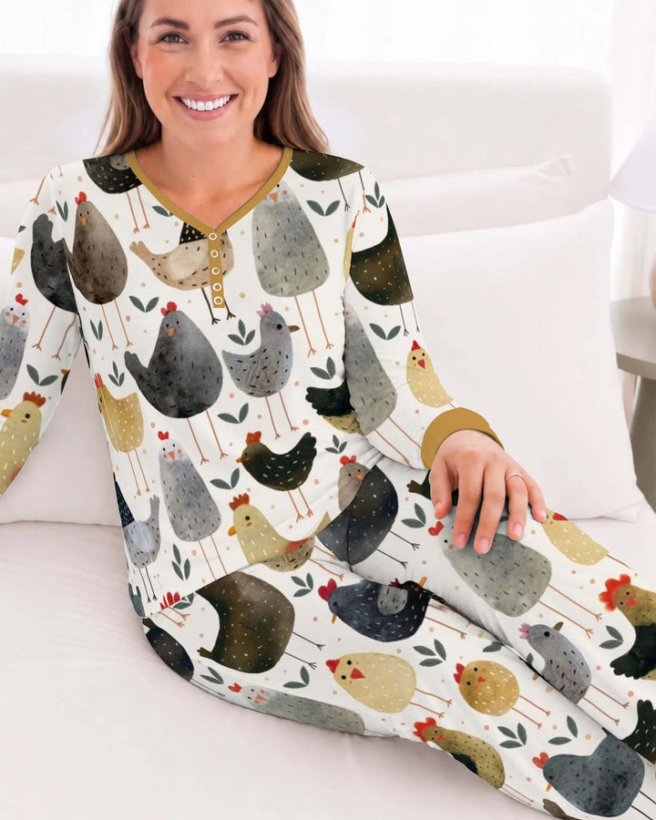 Country Chicken Pattern Bamboo Women Pajama Set