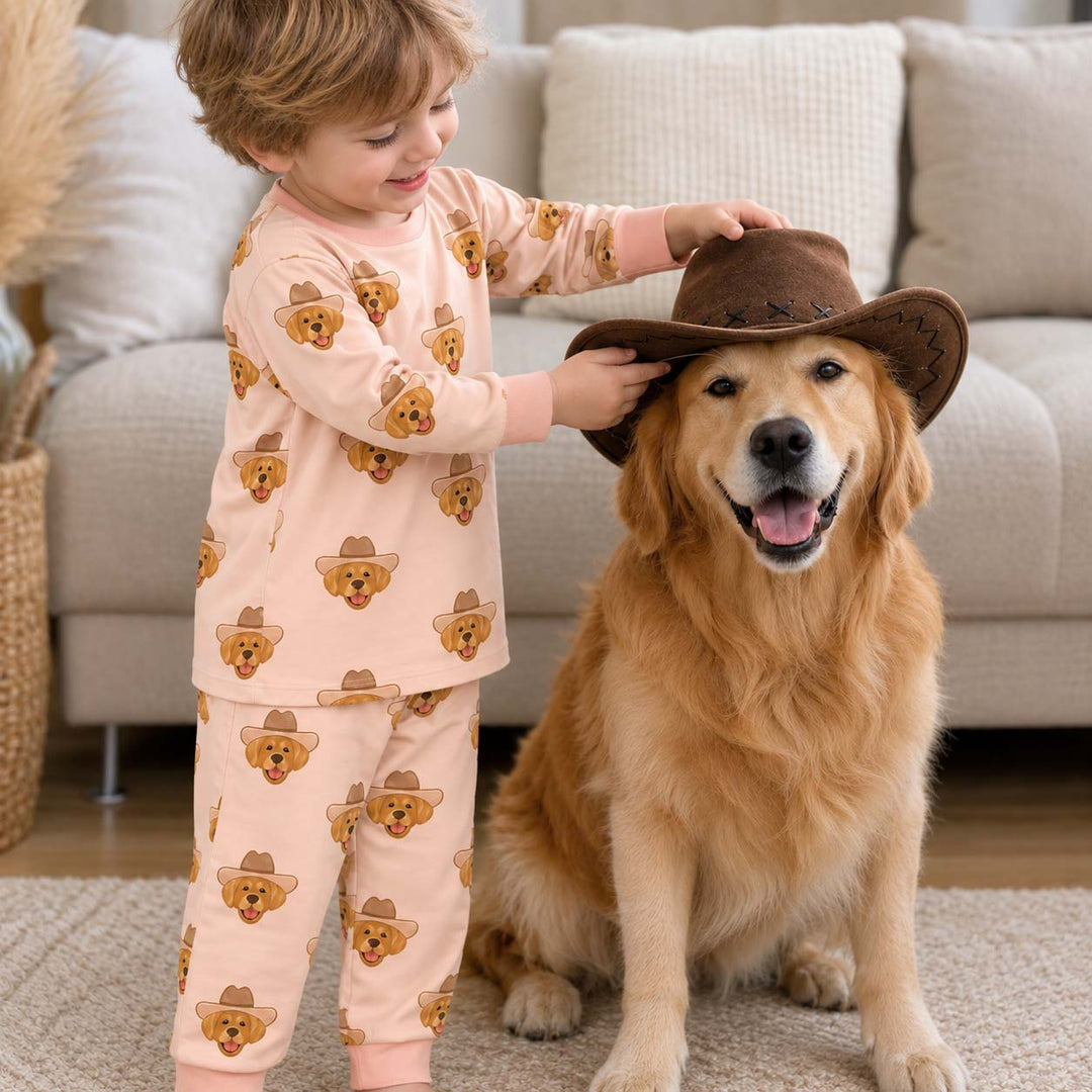 Cowboy Golden Retriever Bamboo Two Piece Long Sleeve Pajama Set