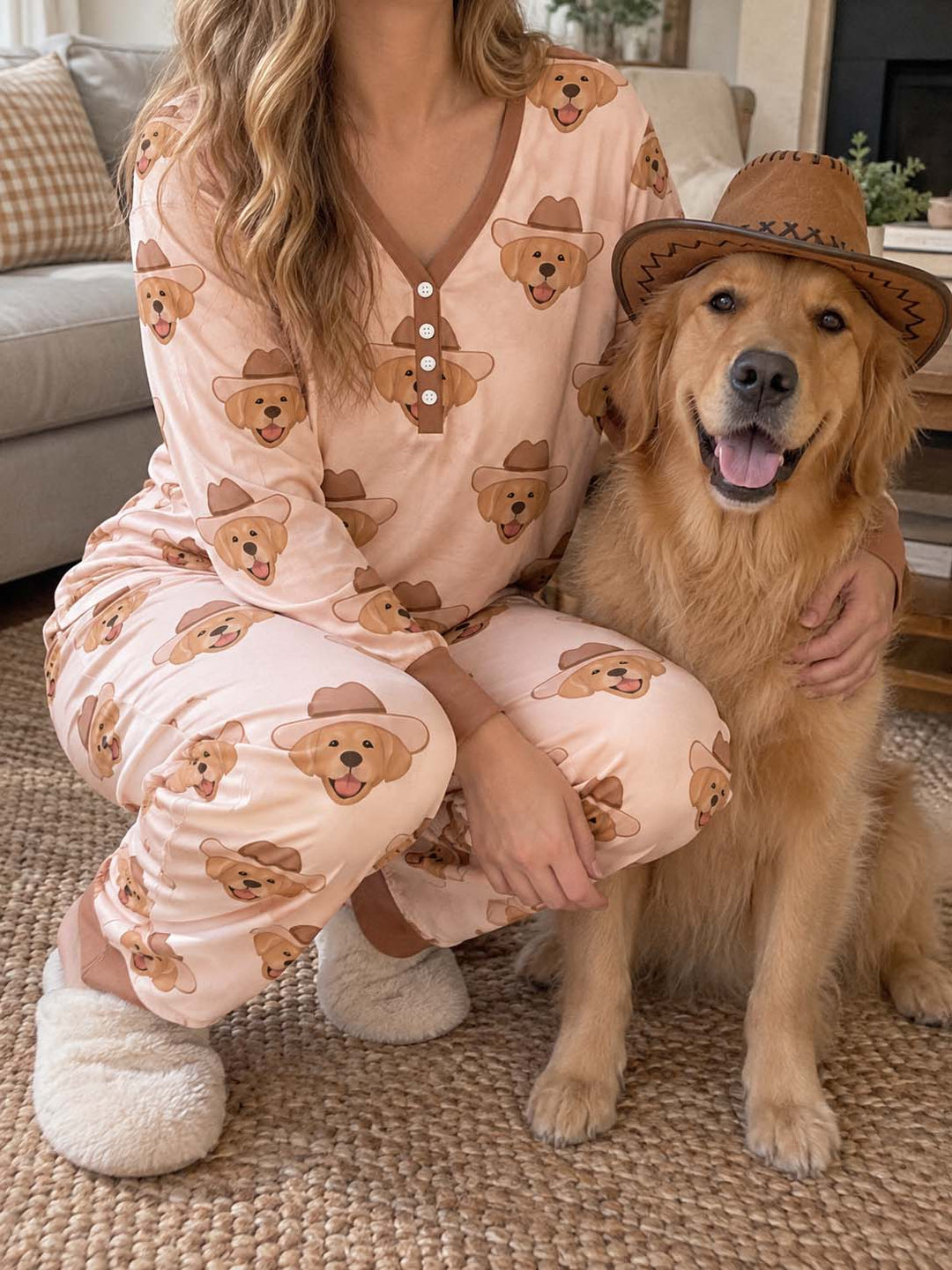 Cowboy Golden Retriever Bamboo Women Pajama Set