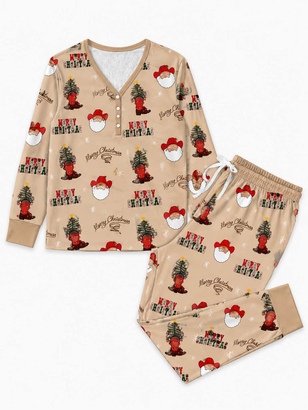 Cowboy Santa Christmas Pattern Bamboo Women Pajama Set