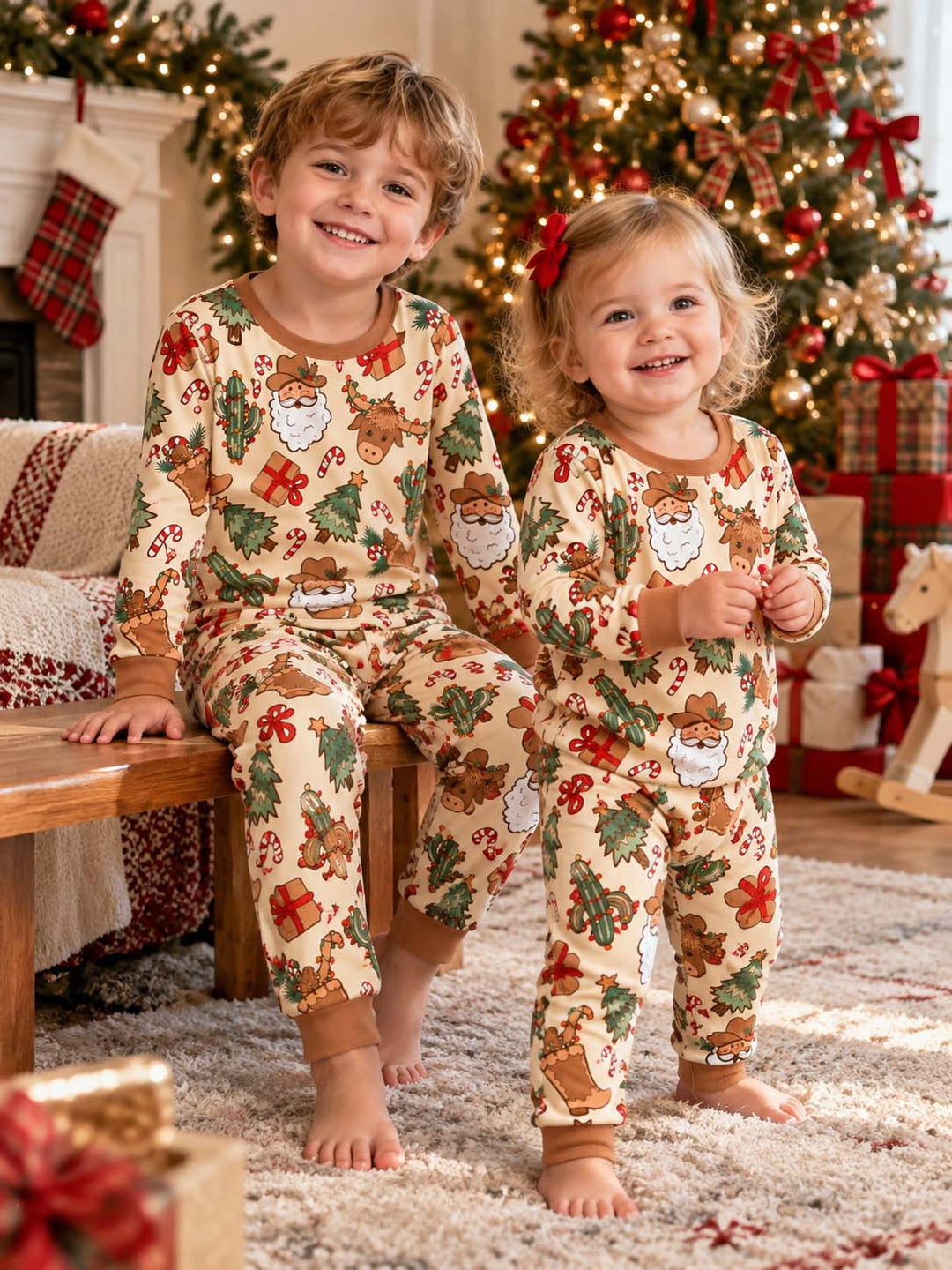 Cowboy Santa Christmas Bamboo Two Piece Long Sleeve Pajama Set