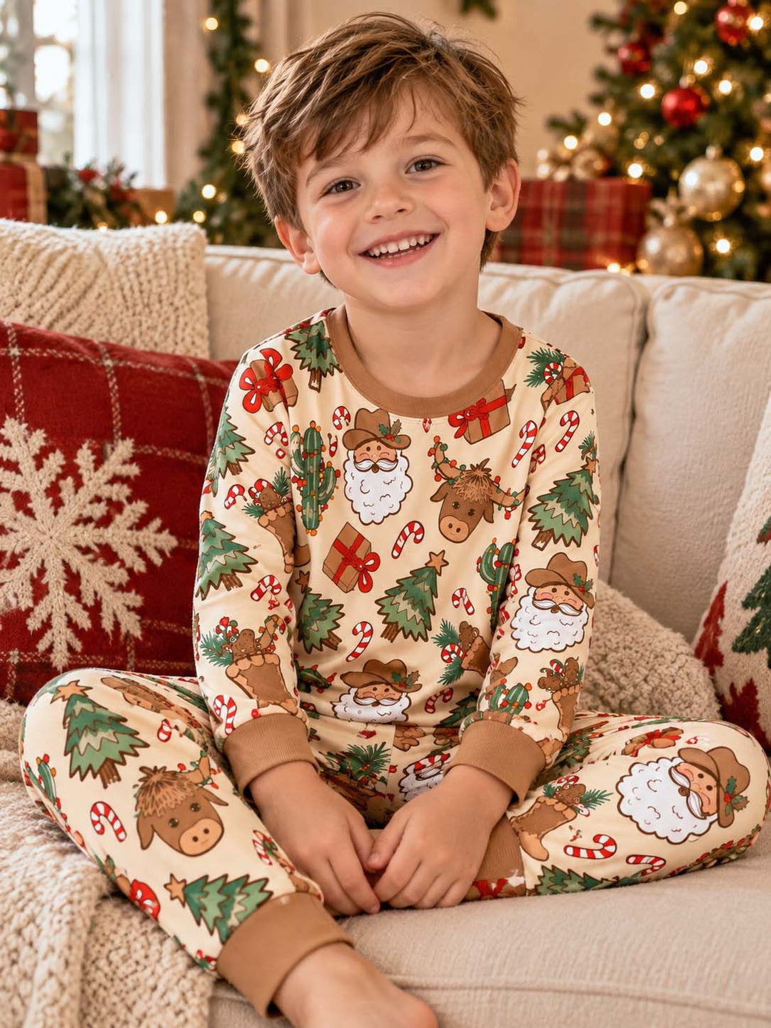 Cowboy Santa Christmas Bamboo Two Piece Long Sleeve Pajama Set