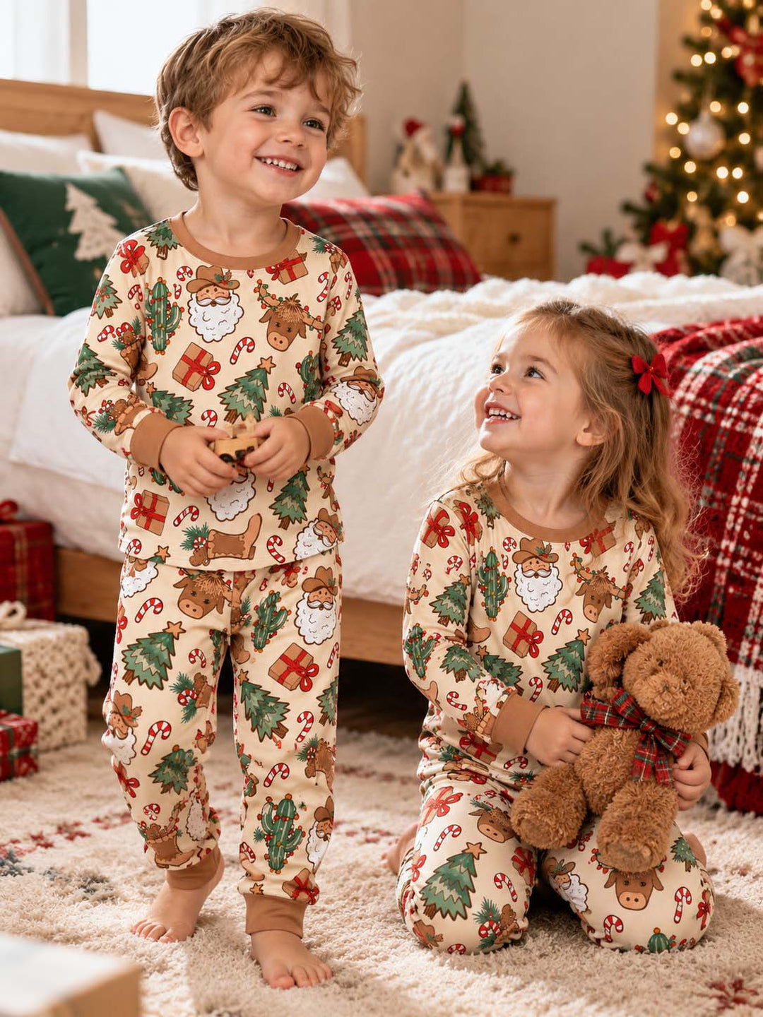 Cowboy Santa Christmas Bamboo Two Piece Long Sleeve Pajama Set