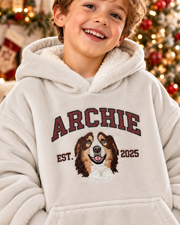 Pet Portrait Embroidered Custom Blanket Hoodie