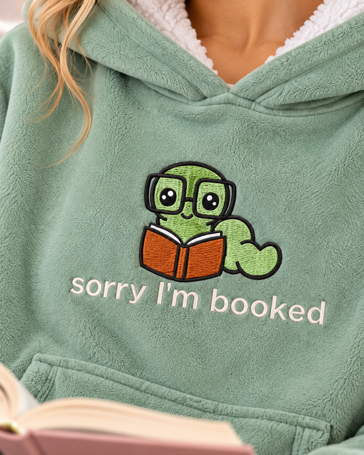Love Being A Book Worm Embroidered Blanket Hoodie