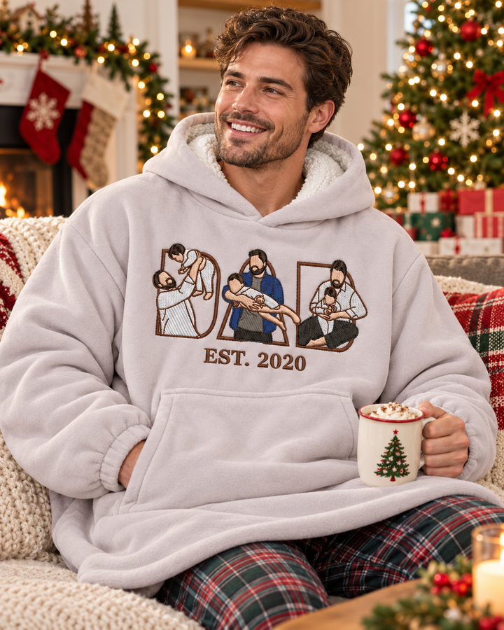 Personalized Dad Embroidered Bamboo Blanket Hoodie