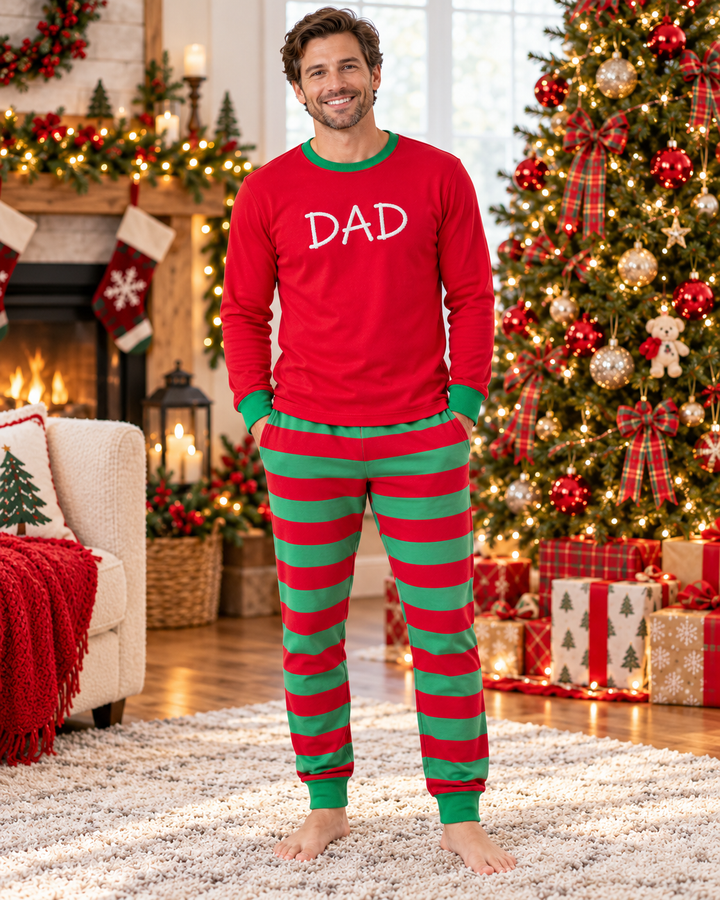 Merry & Bright Family Christmas Embroidered Bamboo Men's Pajama Set