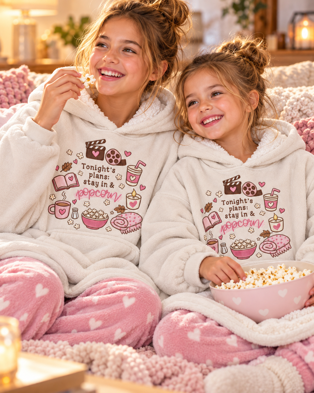 Tonight Plans: Stay In & Popcorn Embroidered Blanket Hoodie
