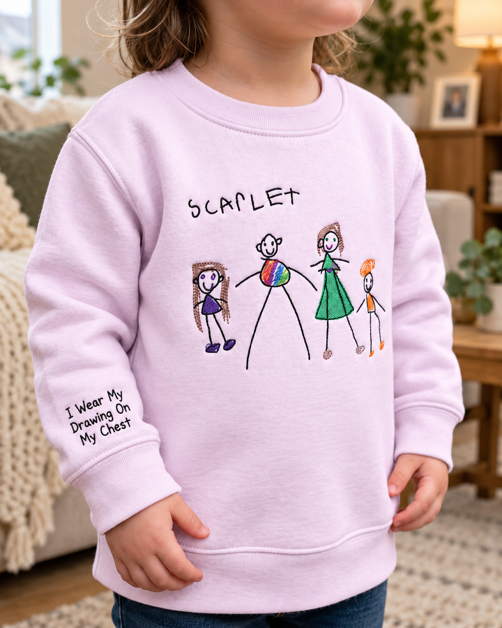I Wear My Drawing On My Chest Embroidered Bamboo Crewneck Sweatshirt