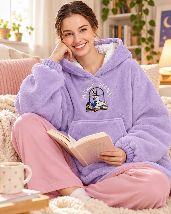 Midnight Reader Embroidered Blanket Hoodie