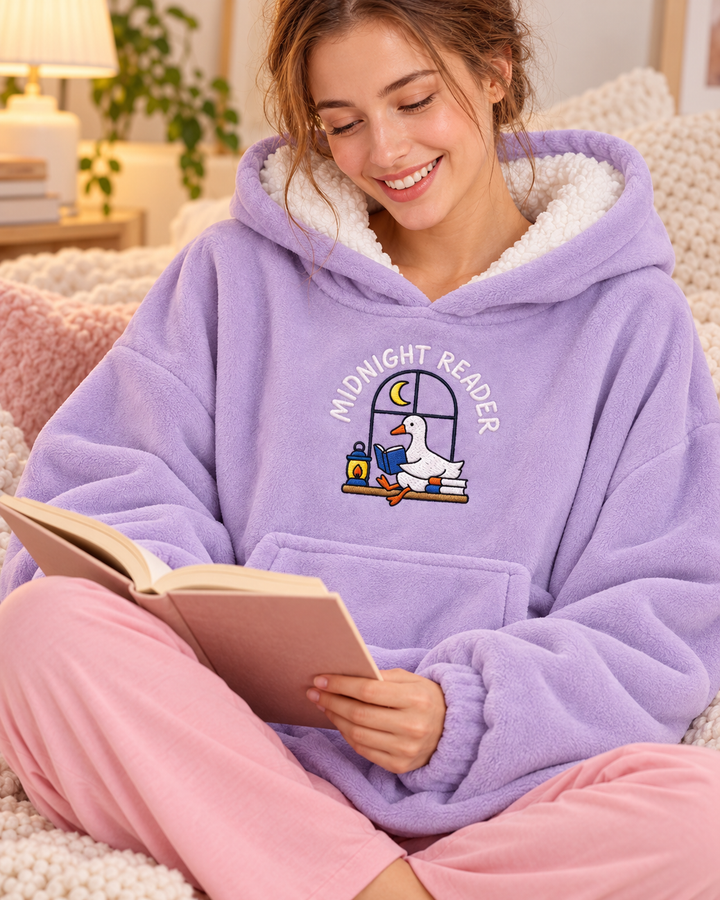 Midnight Reader Embroidered Blanket Hoodie