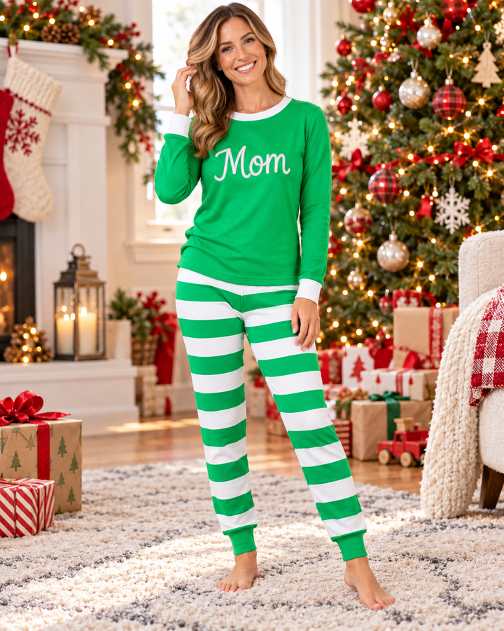 Merry & Bright Family Christmas Embroidered Bamboo Women Pajama Set