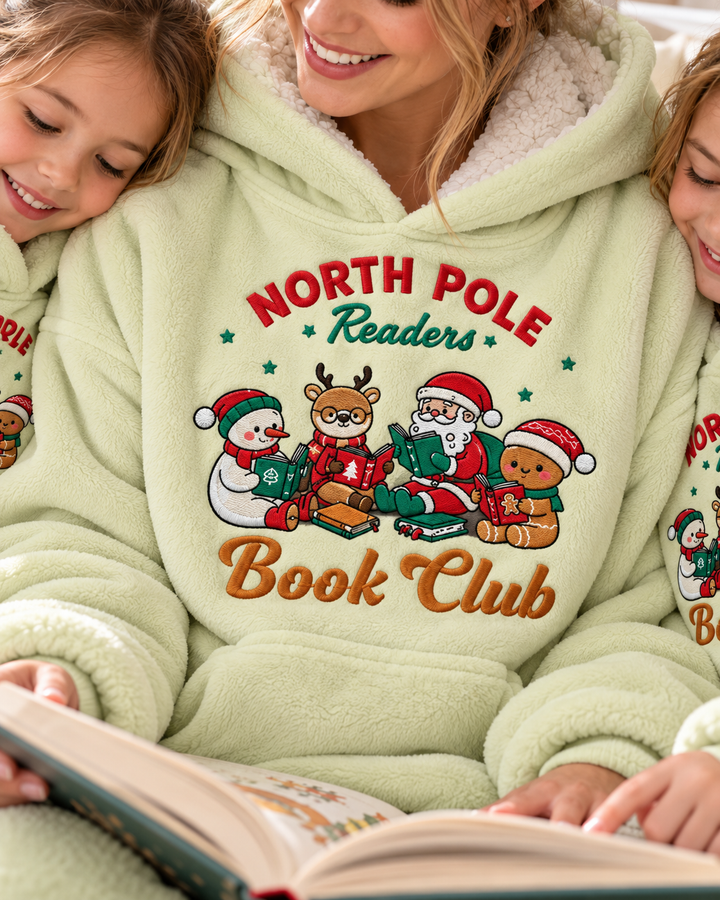 North Pole Reader Book Club Embroidered Blanket Hoodie