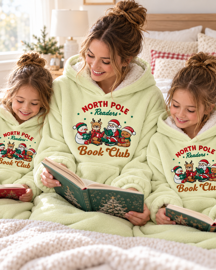 North Pole Reader Book Club Embroidered Blanket Hoodie