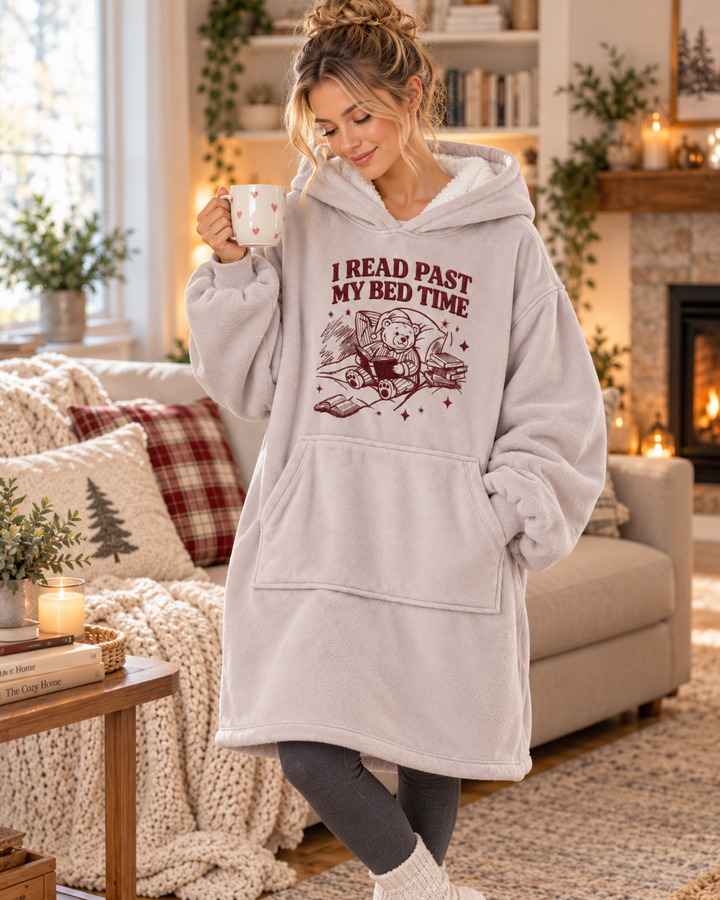 I Read Past My Bed Time Embroidered Blanket Hoodie