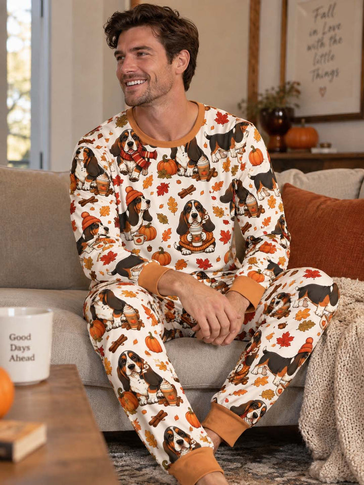 Cozy Autumn Basset Hounds Bamboo Men's Pajama Set