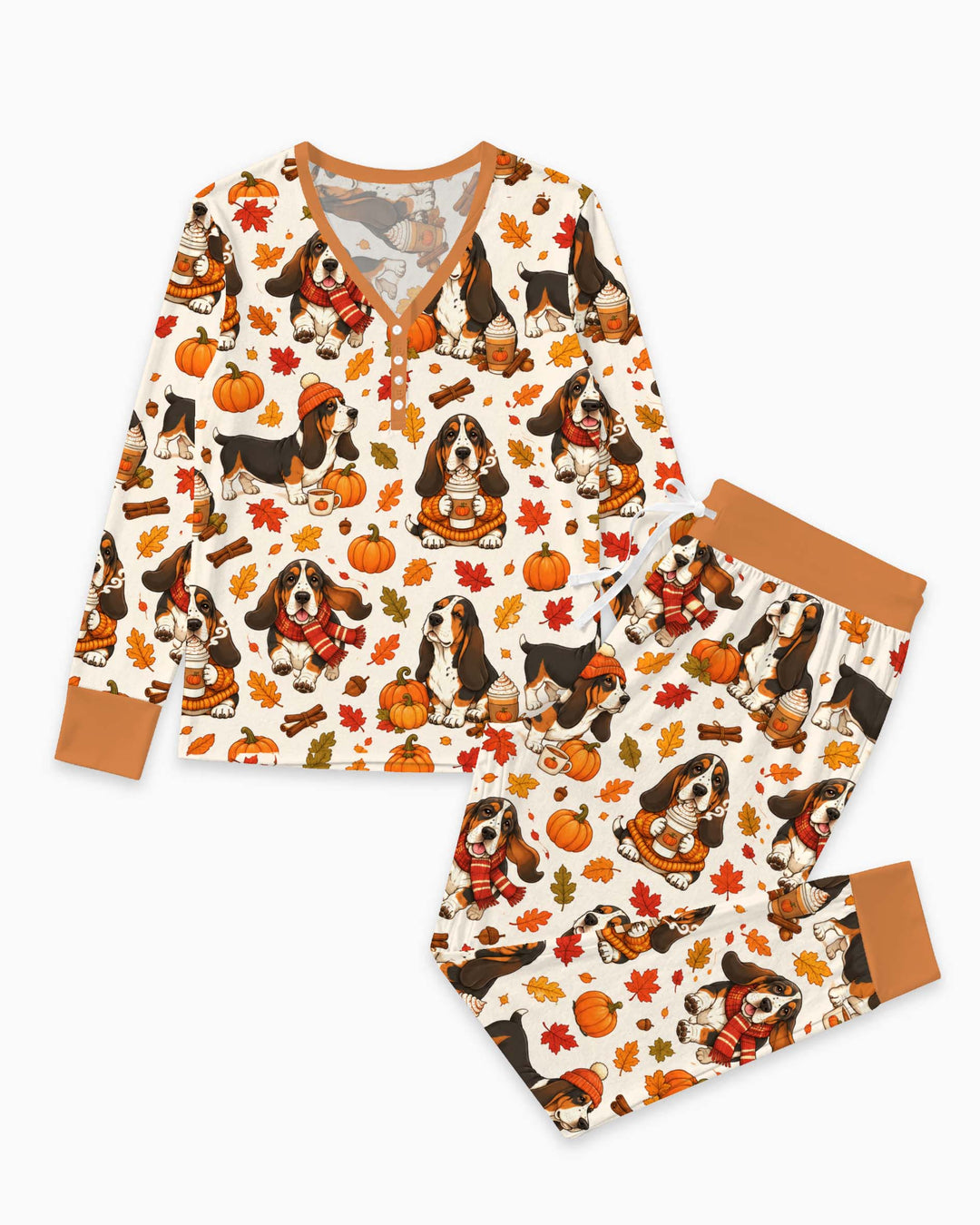 Cozy Autumn Basset Hounds Bamboo Women Pajama Set