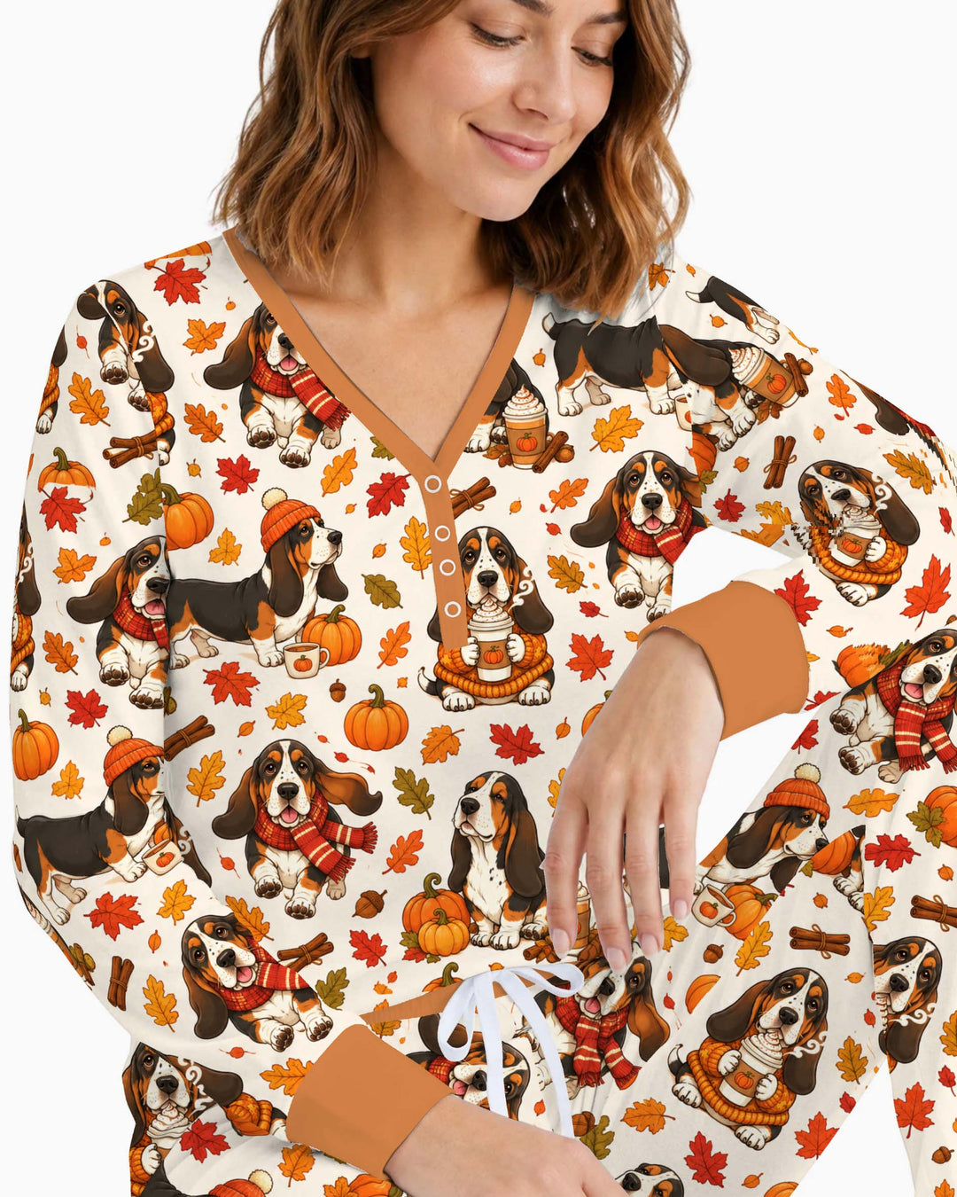 Cozy Autumn Basset Hounds Bamboo Women Pajama Set