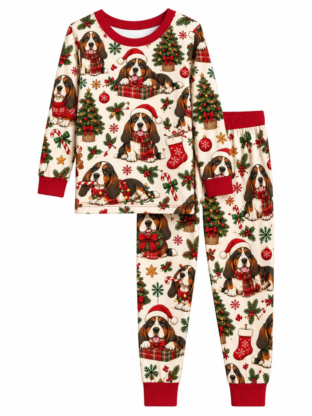 Cozy Basset Hound Christmas Bamboo Two Piece Long Sleeve Pajama Set