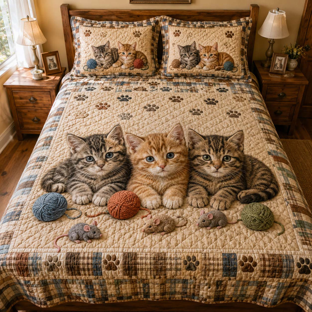 Cozy Cat Dreams Bamboo Quilt Bedding Set