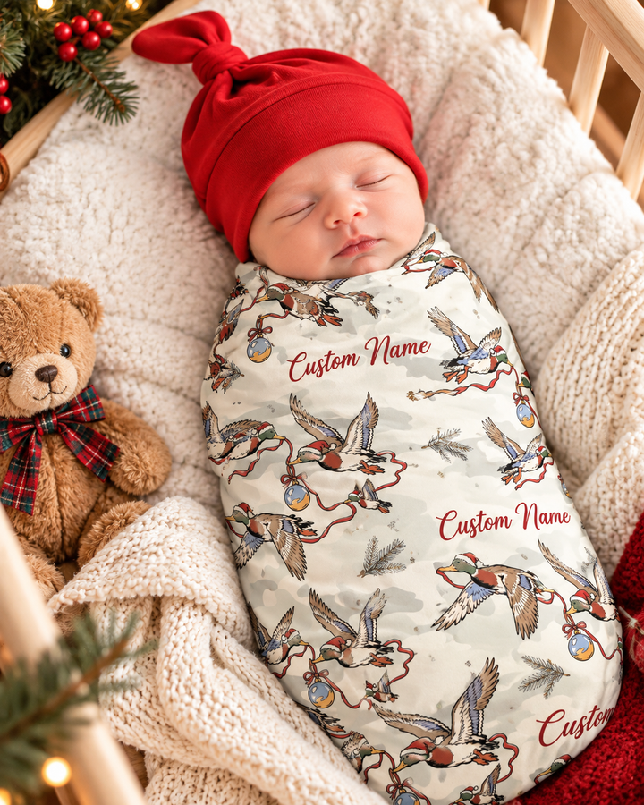 Mallard Duck Christmas Camo Bamboo Swaddle Blanket