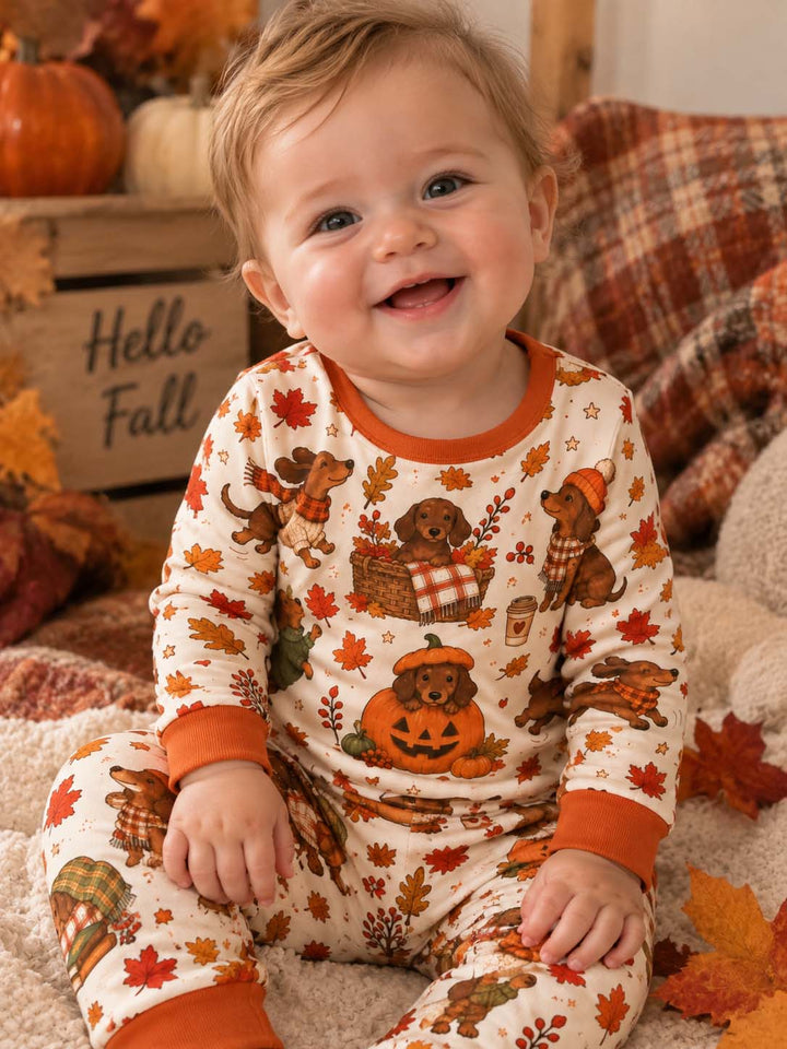 Cozy Dachshund Fall Adventures Bamboo Two Piece Long Sleeve Pajama Set