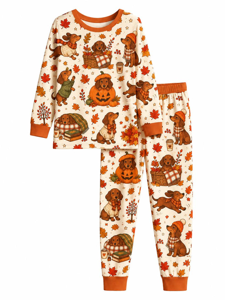 Cozy Dachshund Fall Adventures Bamboo Two Piece Long Sleeve Pajama Set