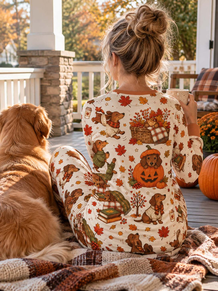 Cozy Dachshund Fall Adventures Bamboo Women Pajama Set