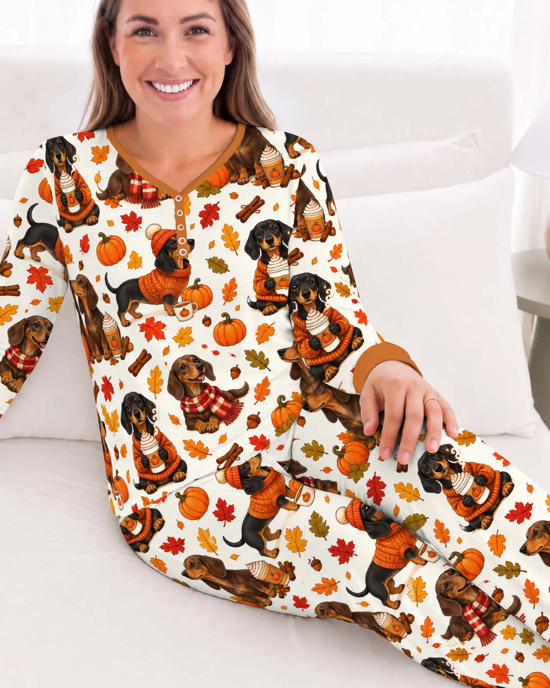 Cozy Dachshund Pumpkin Spice Fall Bamboo Women Pajama Set
