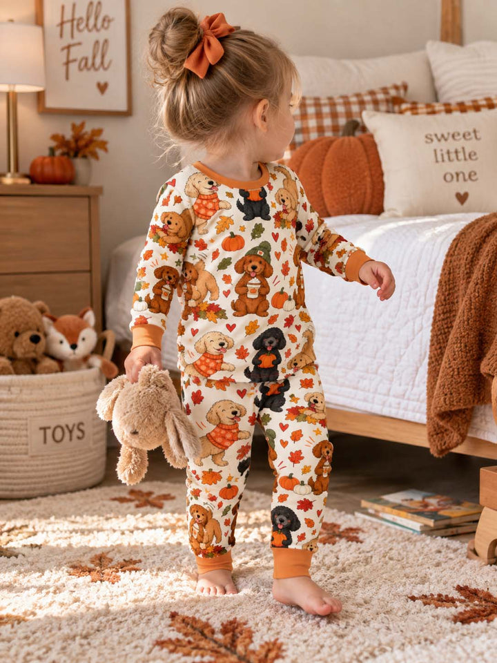 Cozy Fall Doodle Dogs Bamboo Two Piece Long Sleeve Pajama Set