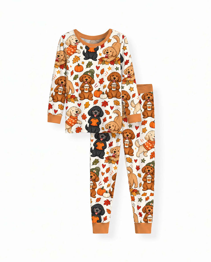 Cozy Fall Doodle Dogs Bamboo Two Piece Long Sleeve Pajama Set
