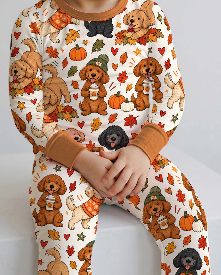 Cozy Fall Doodle Dogs Bamboo Two Piece Long Sleeve Pajama Set