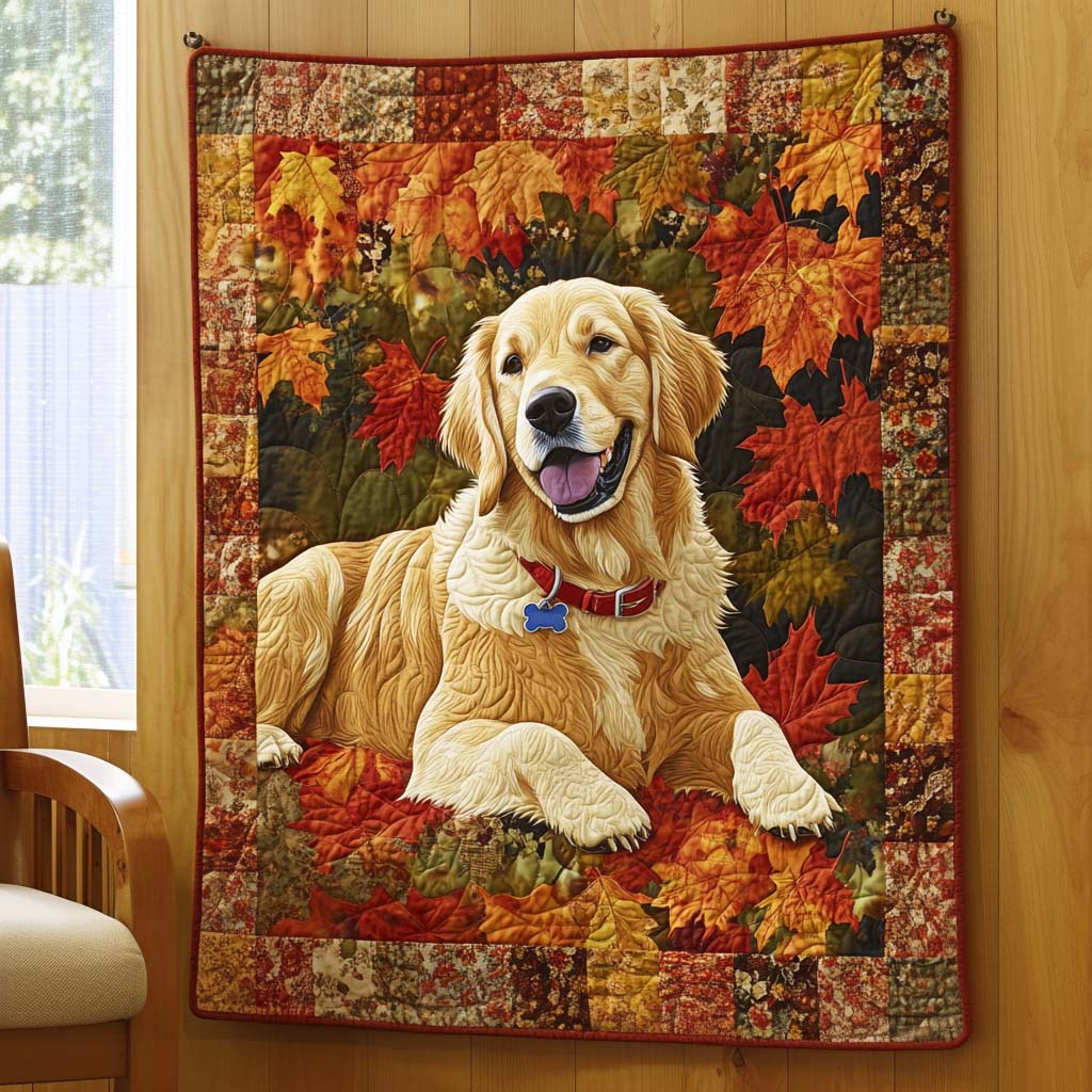 Cozy Fall Golden Retriever Bamboo Quilt Blanket
