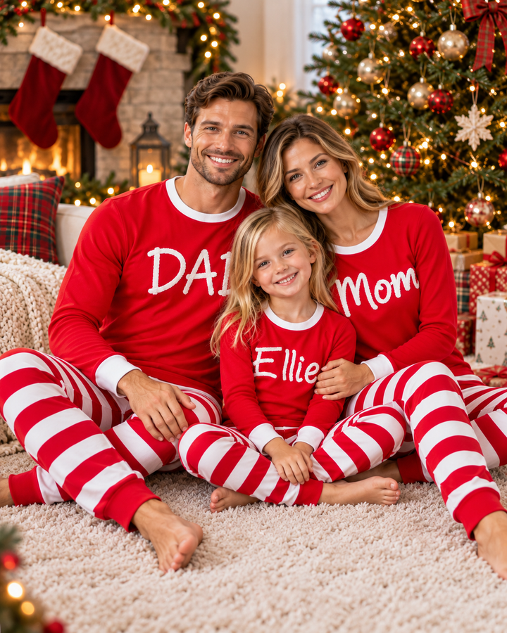 Merry & Bright Family Christmas Embroidered Bamboo Women Pajama Set