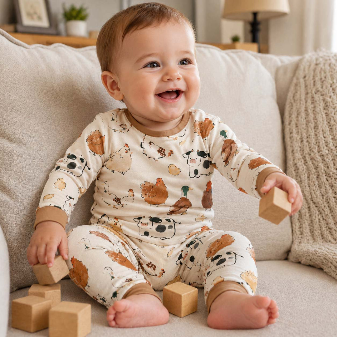 Cozy Farm Friends Bamboo Two Piece Long Sleeve Pajama Set