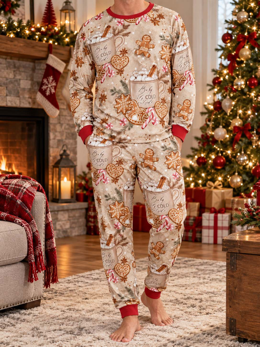 Cozy Gingerbread Hot Cocoa Christmas Bamboo Men's Pajama Set