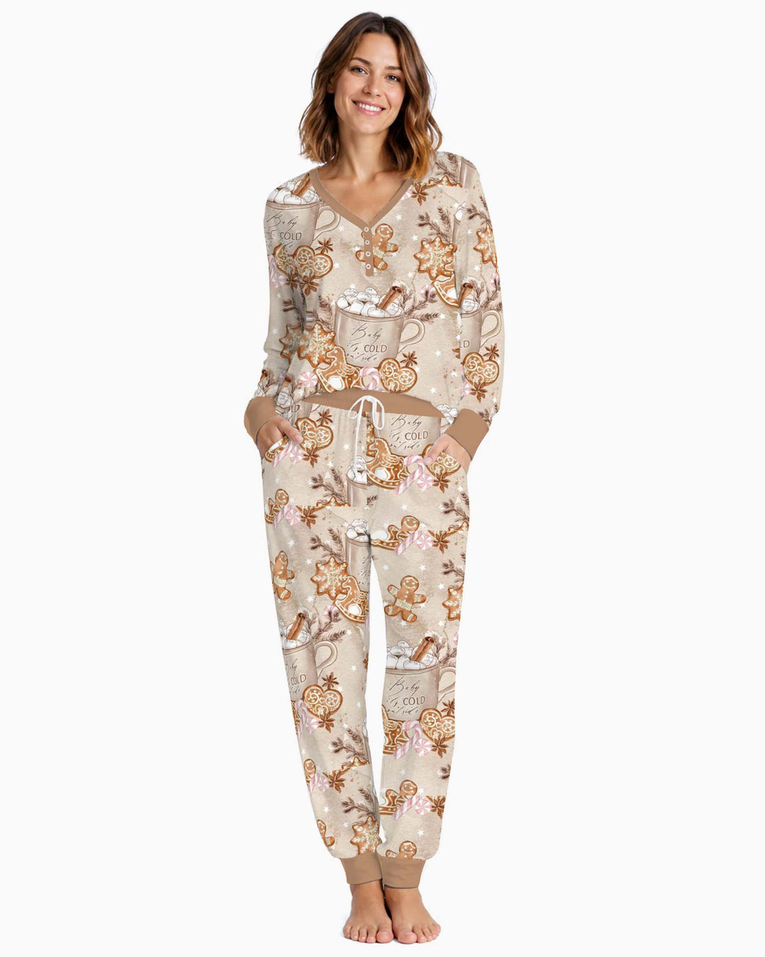 Cozy Gingerbread Hot Cocoa Christmas Bamboo Women Pajama Set