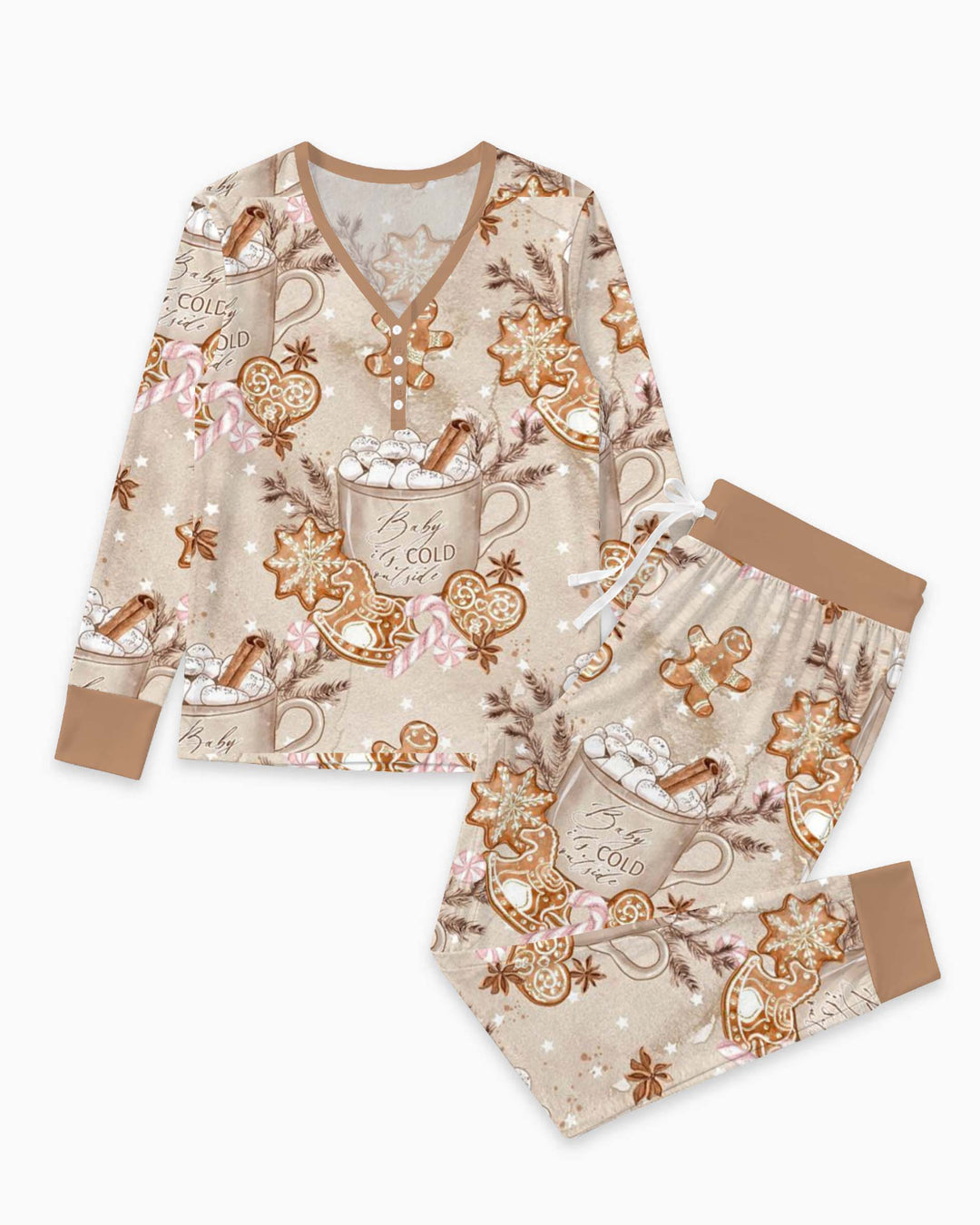 Cozy Gingerbread Hot Cocoa Christmas Bamboo Women Pajama Set