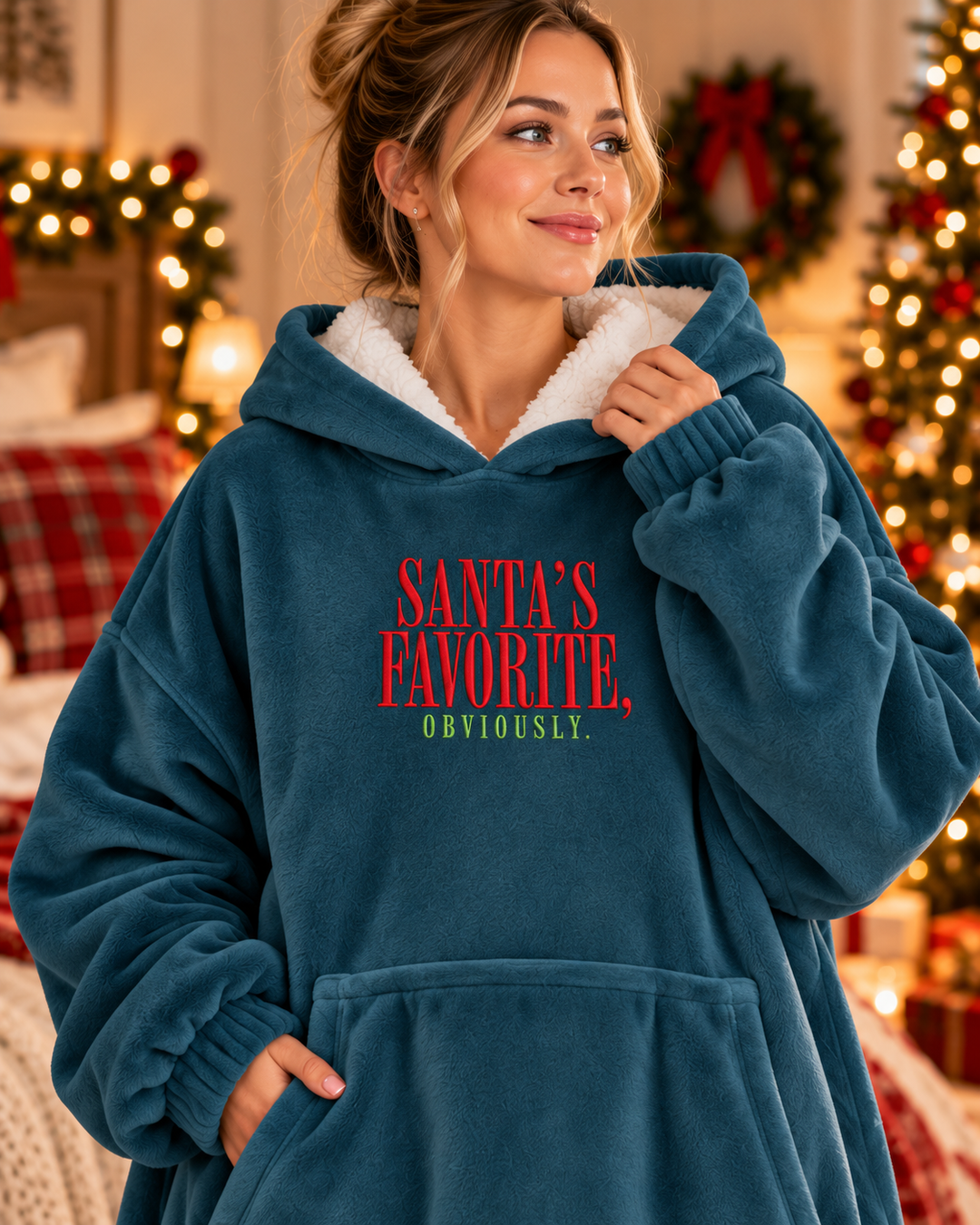 Santa's Favorite Obviously Embroidered Blanket Hoodie