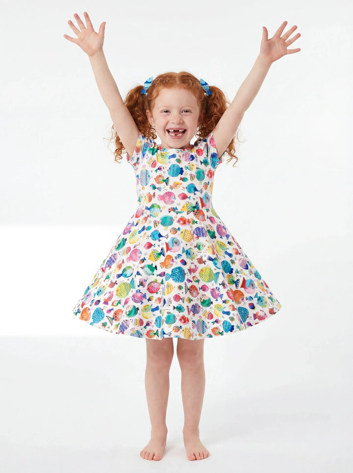 Rainbow Reef Fish Bamboo Twirl Dress