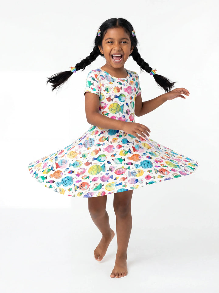 Rainbow Reef Fish Bamboo Twirl Dress