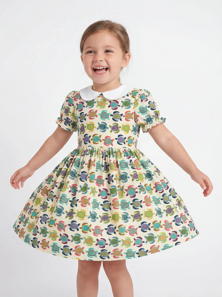 Happy Turtle Parade Bamboo Peter Pan Collar Dress