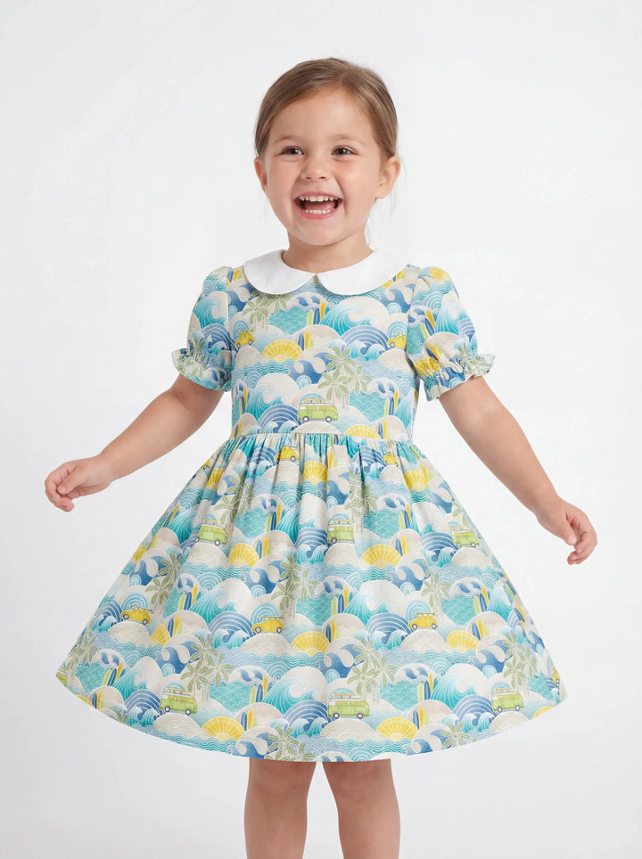 Coastal Road Trip Waves Surf Bamboo Peter Pan Collar Dress