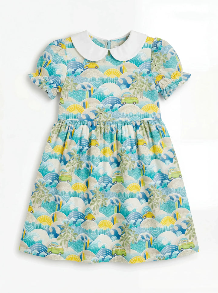 Coastal Road Trip Waves Surf Bamboo Peter Pan Collar Dress