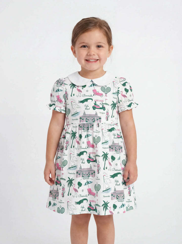 Preppy Palm Getaway Bamboo Peter Pan Collar Dress