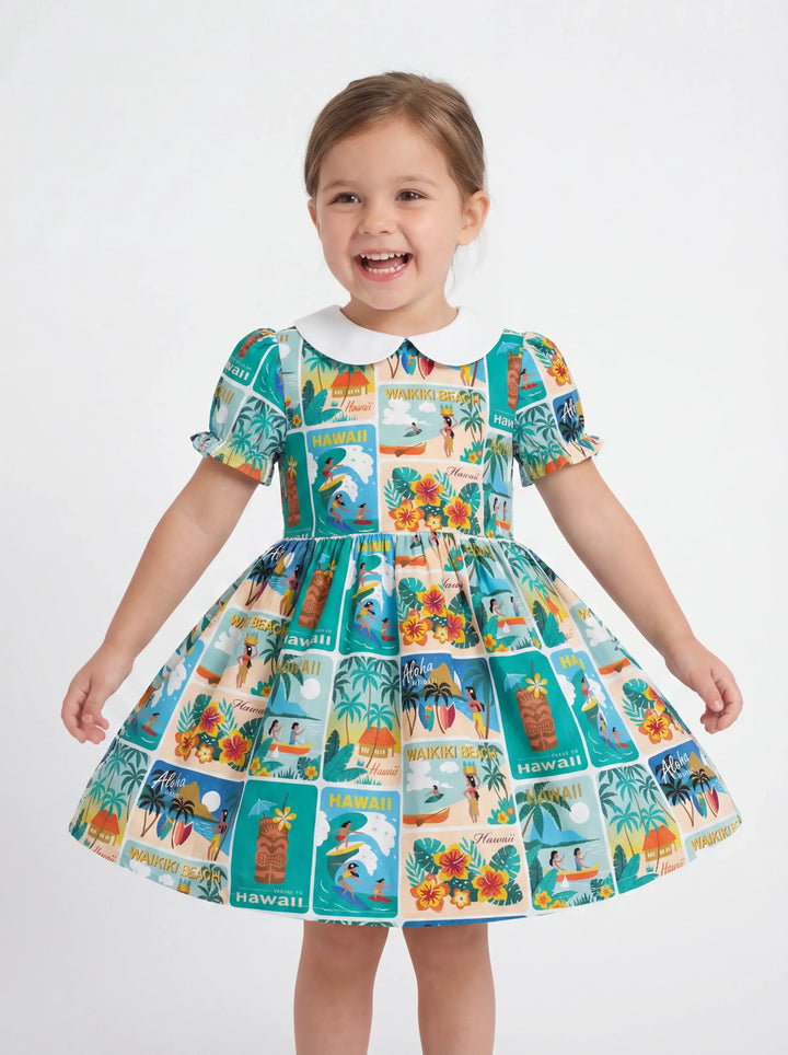 Aloha Postcard Paradise Bamboo Peter Pan Collar Dress