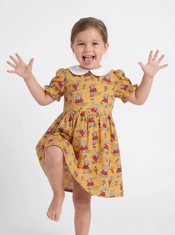 Dancing Hippo Treats Bamboo Peter Pan Collar Dress