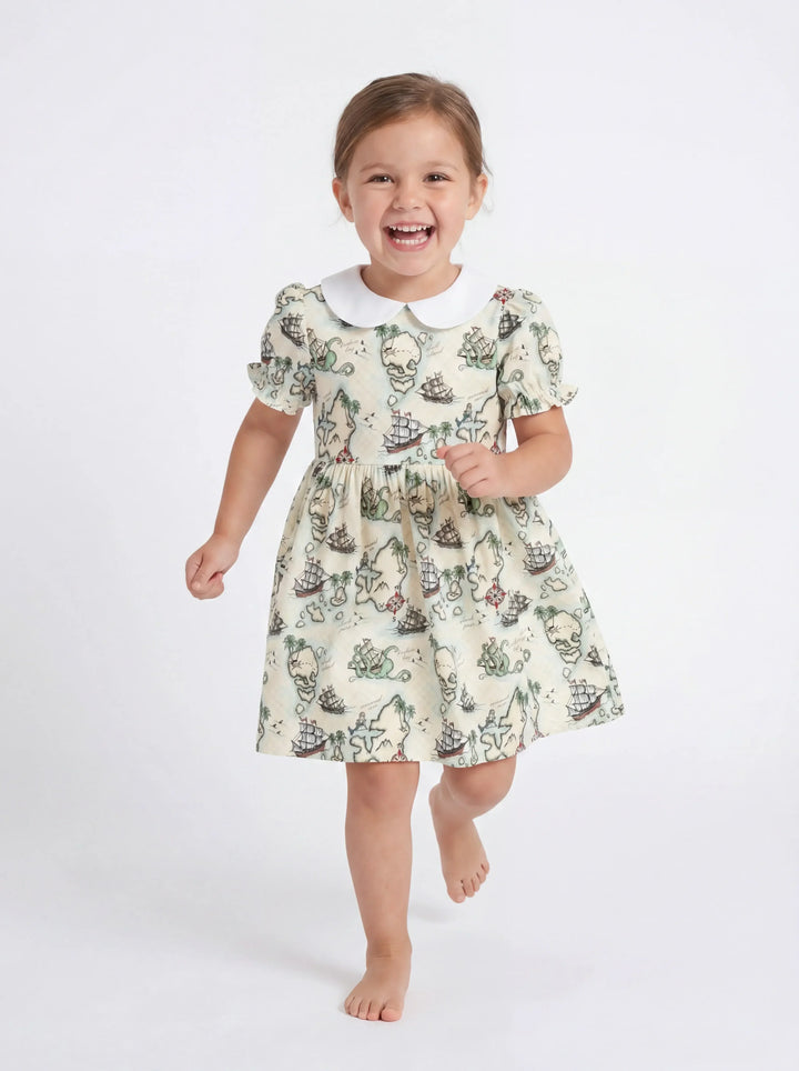 Pirate Treasure Map Quest Bamboo Peter Pan Collar Dress