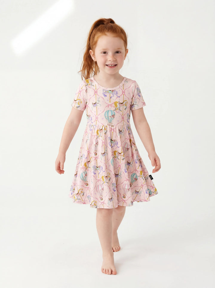 Cute Carousel Unicorn Balloon Bamboo Twirl Dress